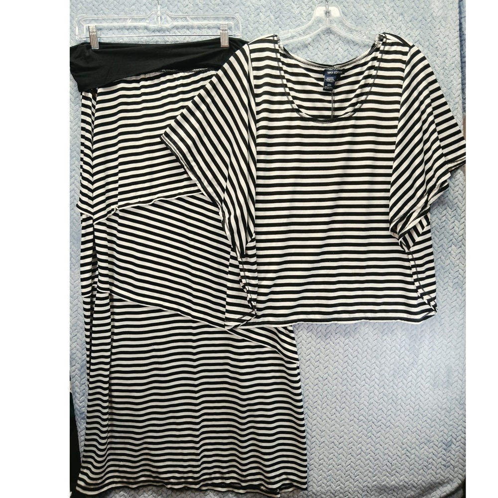 Max Edition Womens 2 Piece Set Black White Striped Top and Maxi Skirt Size Large